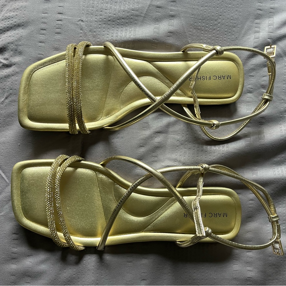 Marc Fisher Gold Metallic Sandals with Criss-Cross Straps